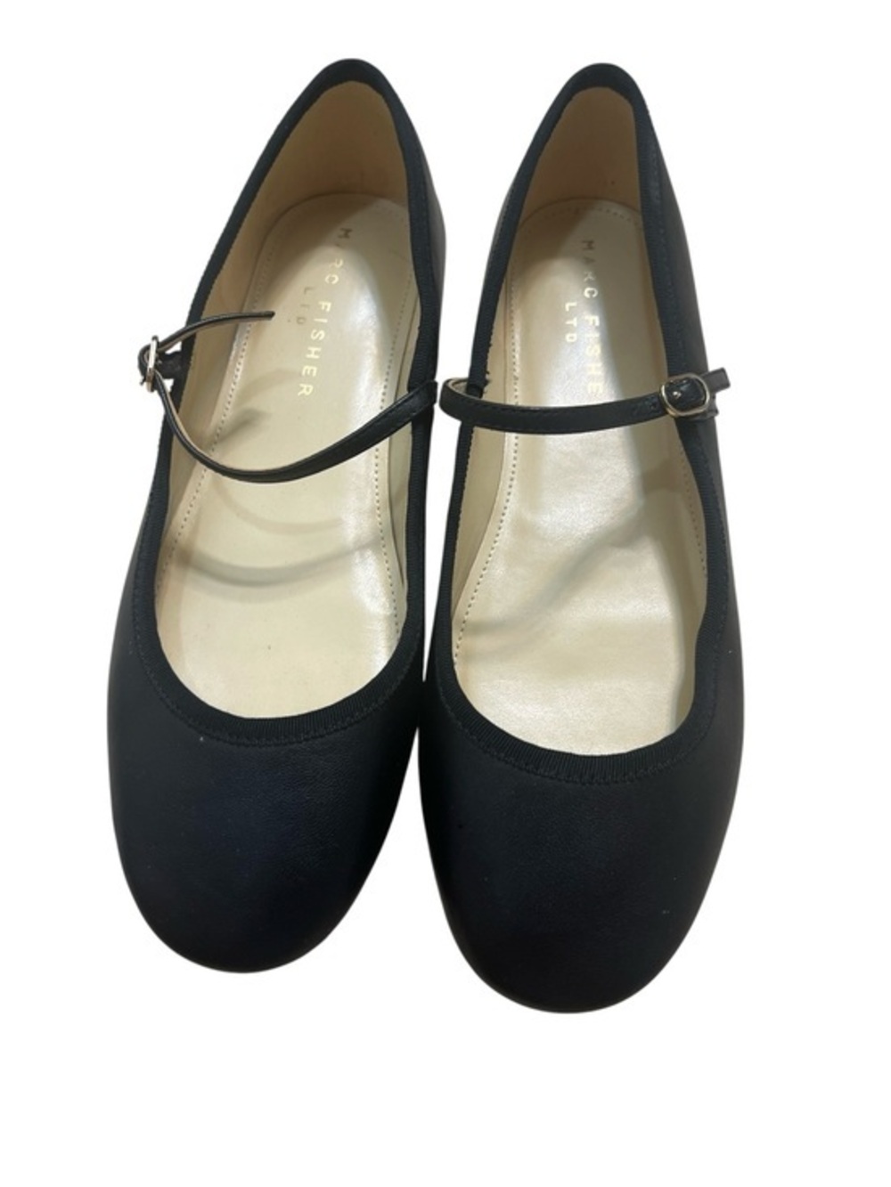 Marc Fisher Black “Espina” Mary Jane Round Toe Ballet Flats with Strap 8M